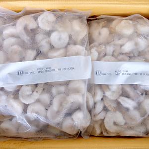 กุ้งขาวแกะเปลือกไว้หางดิบแช่แข็ง PDTO 31-40 (HJ) ขนาด 60-70 ตัวต่อแพ็ค